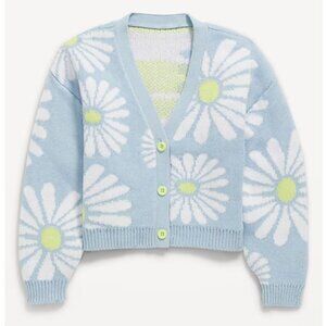 Girls White Daisy Button-Front Cardigan Sweater